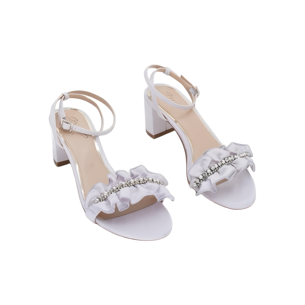 Jewel Badgley Mischka Light Lilac Ruffle Block Heel Sandal Size 6.5